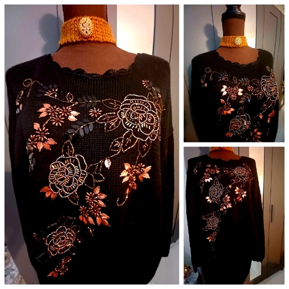 ERIKA Sweaters - ♥️ EMBELLISHED HOLIDAY SWEATER TUNIC TOP BLACK 2X NWT